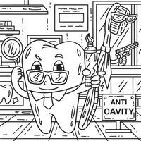 Dental Care Anti Cavity Detectives Coloring Page vector