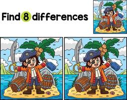 Pirate Captain on an Island Find The Differences vector