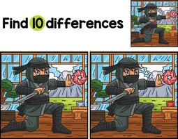 Ninja and Chakra Energy Find The Differences vector