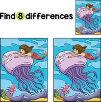 Mermaid with Giant Jellyfish Find The Differences vector