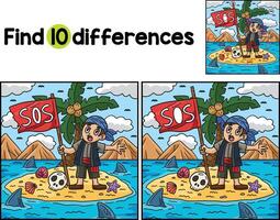 Pirate with SOS Flag Find The Differences vector