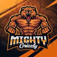 Mighty grizzly esport mascot logo design vector