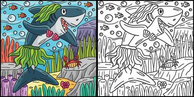 Shark and Seaweed Coloring Page Illustration vector