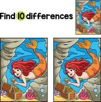 Mermaid with a Treasure Box Find The Differences vector