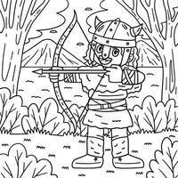 Viking with a Bow and Arrow Coloring Page for Kids vector