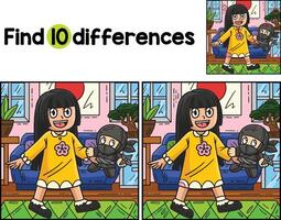 Child with a Ninja Plushie Find The Differences vector