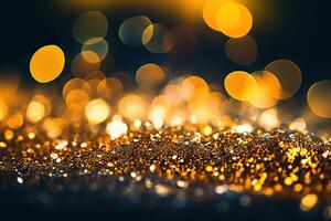 AI generated Sparkling Gold Glitter Bokeh Captivating Background Texture . created with Generative AI photo