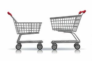 AI generated Side view of an empty metallic shopping cart isolated on white background. created with Generative AI photo