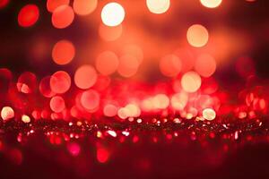 ai generado festivo rojo Brillantina bokeh antecedentes para Navidad y San Valentín día celebracion. creado con generativo ai foto