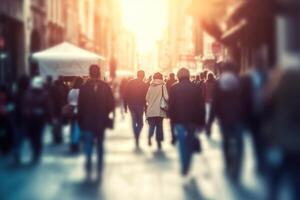 ai generado borroso multitud personas caminando en el calle. creado con generativo ai foto