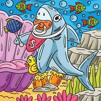 bebé tiburón de colores dibujos animados ilustración vector