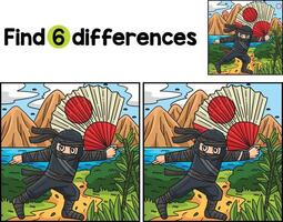 Ninja with Large Fan Find The Differences vector