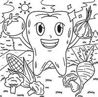 Dental Care Tooth and Vegetables Coloring Page vector