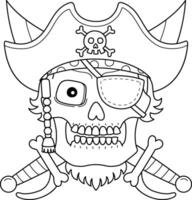 Pirate Skull With a Hat Isolated Coloring Page vector