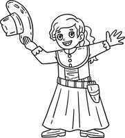 Cowgirl in a Dress Isolated Coloring Page for Kids vector