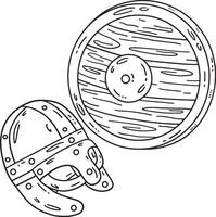 Viking Helmet and Shield Isolated Coloring Page vector