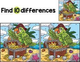 Pirate Parrot Perching Chest Find The Differences vector