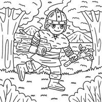 Viking Child Gathering Logs Coloring Page for Kids vector