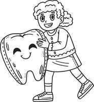 Dental Care Child Hugging Giant Tooth Isolated vector