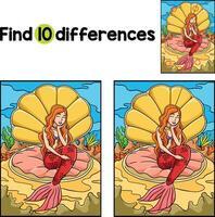 Mermaid Sitting Clam Shell Find The Differences vector