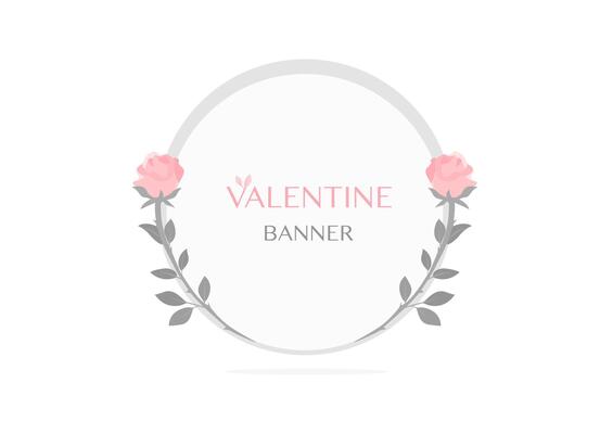 Valentine sweet pink frame with rose flower banner background