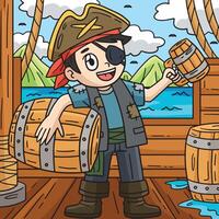 Pirate with a Barrel of Rum Colored Cartoon vector