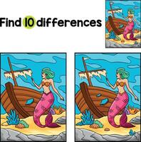 Mermaid and a Shipwreck Find The Differences vector