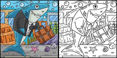 Shark in a Business Suit Coloring Illustration vector