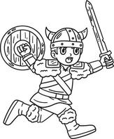 Viking Warrior Charging Isolated Coloring Page vector
