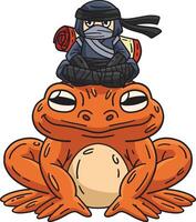 Ninja on Huge Frog Cartoon Colored Clipart vector