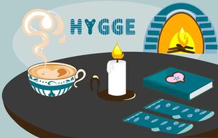 Hygge Time Poster Pro Vector background. Denmark habitual for happy life and healthy. Cozy place to gather and enjoy simplicity