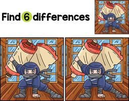 Ninja with Jutsu Scroll Find The Differences vector