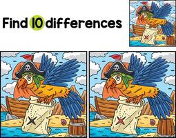 Pirate Parrot with a Map Find The Differences vector