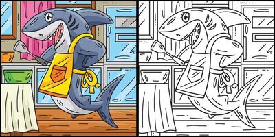 Shark with an Apron and Spatula Illustration vector
