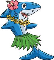 tiburón vistiendo flores y hula falda clipart vector