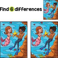 Mermaid and Diver with a Star Find The Differences vector