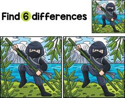 Ninja with a Bamboo Pole Find The Differences vector