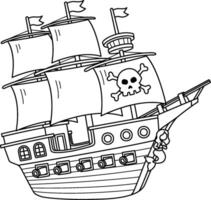 Pirate Ship Isolated Coloring Page for Kids vector