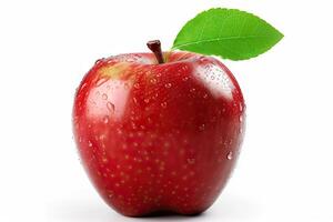 AI generated Juicy Red Apple with Leaves on a Wet White Background. created with Generative AI photo