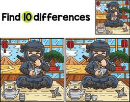 Ninja Eating Ramen Find The Differences vector