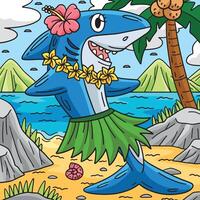 Shark Wearing Flowers and Hula Skirt Colored vector