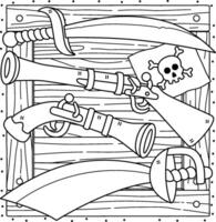 Pirate Weapons Coloring Page for Kids vector