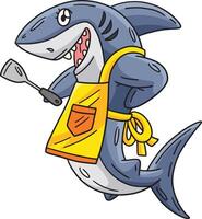 Shark with an Apron and Spatula Cartoon Clipart vector