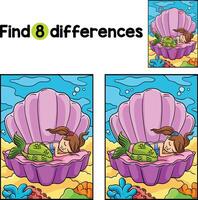 Sleeping Mermaid Clam Shell Find The Differences vector