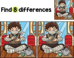 Ninja Drinking Tea Find The Differences vector