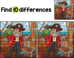 Pirate Captain with Parrot Find The Differences vector