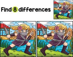 Ninja Kunoichi with Kunai Find The Differences vector