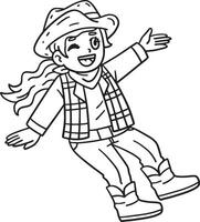 Cowgirl Sitting Isolated Coloring Page for Kids vector