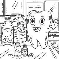 Dental Care Tooth with Milk and Calcium Coloring vector