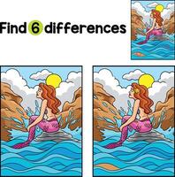 Mermaid Sitting on the Rock Find The Differences vector